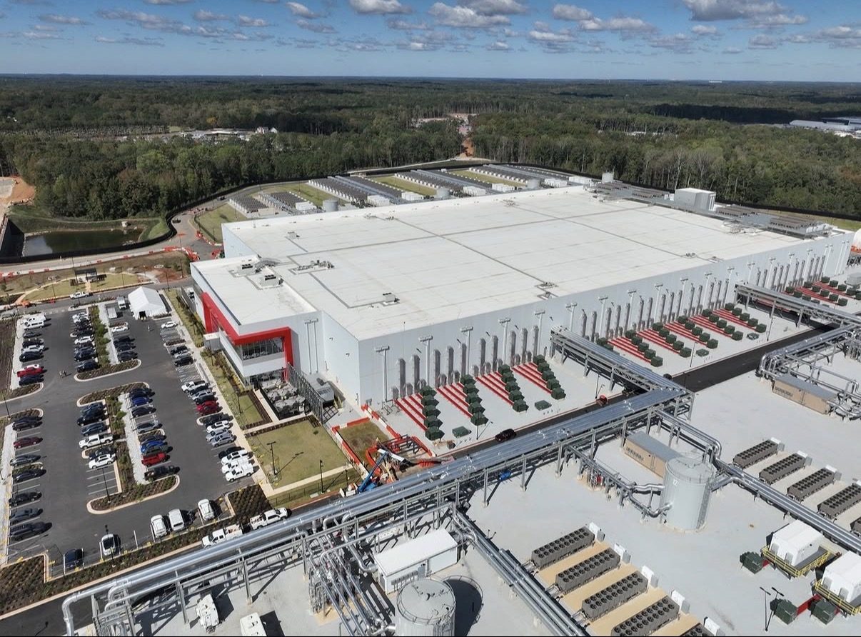 Aerial view of a data center campus under construction